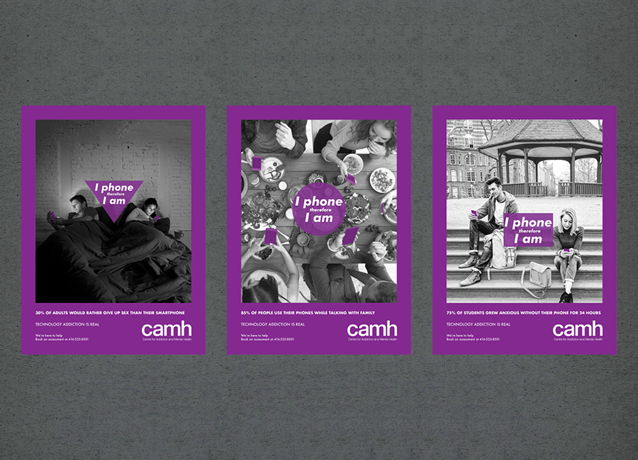 three psa style ads about cell phone addiction