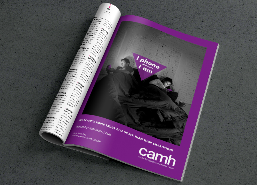 psa style magazine ad about cell phone addiction featuring a couple in bed