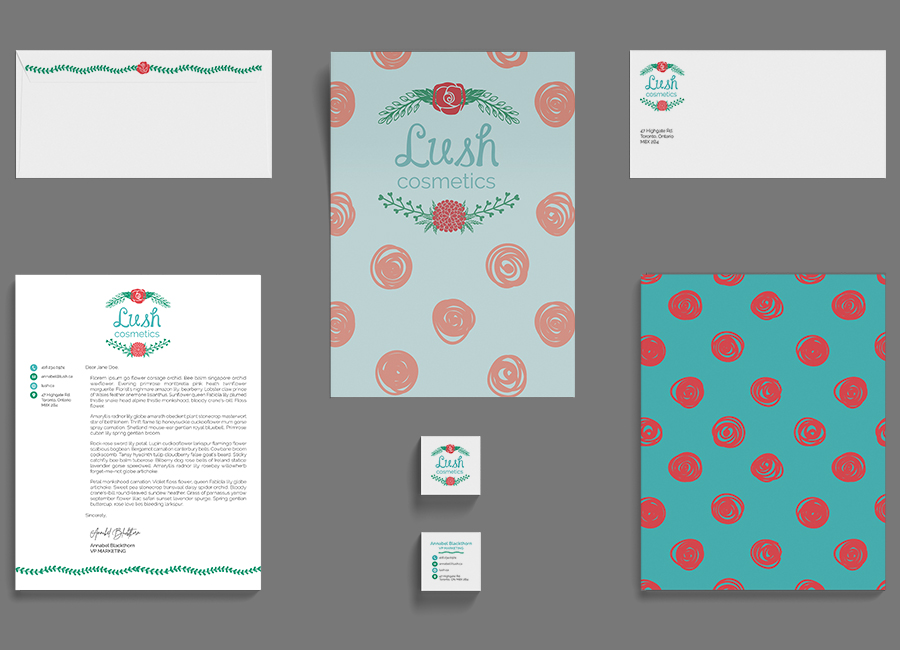 mockup showing stationery set for lush cosmetics